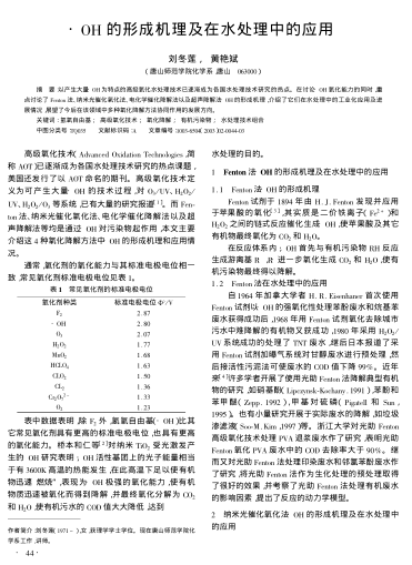 OH的形成機理及在水處理中的應用