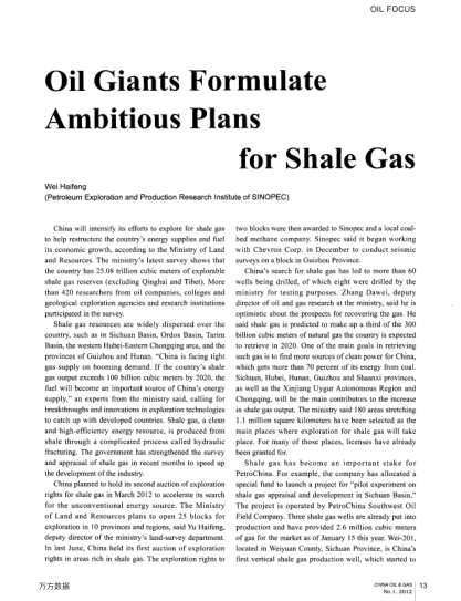 Oil Giants Formulate Ambitious Plans for Shale Gas