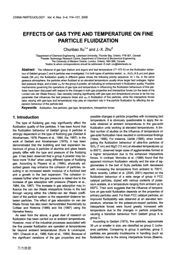 EFFECTS OF GAS TYPE AND TEMPERATURE ON FINE PARTICLE FLUIDIZATION