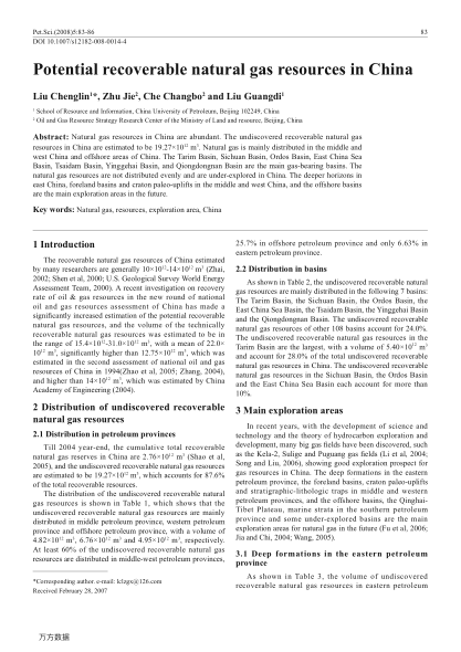 Potential recoverable natural gas resources in China