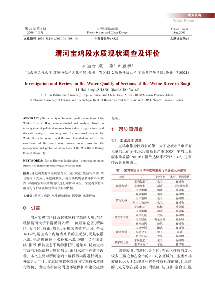 渭河寶雞段水質(zhì)現(xiàn)狀調(diào)查及評價