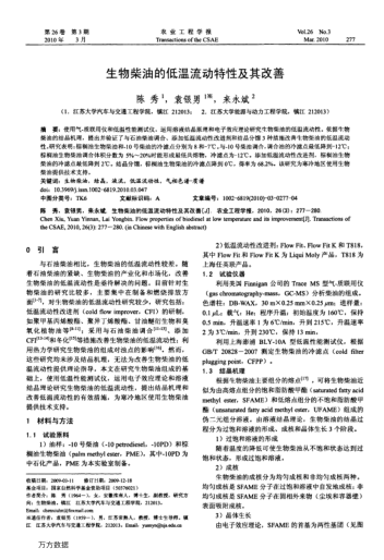 生物柴油的低溫流動(dòng)特性及其改善