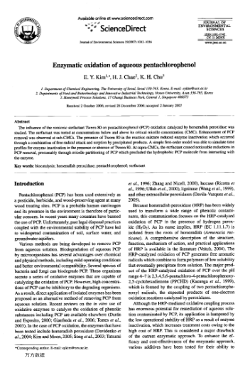 Enzymatic oxidation of aqueous pentachlorophenol