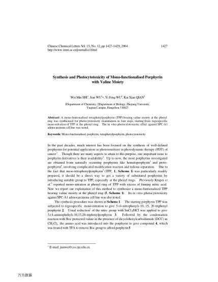Synthesis and Photocytotoxicity of Mono-functionalised Porphyrin with Valine Moiety