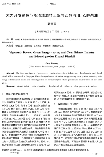 大力開發(fā)綠色節(jié)能清潔酒精工業(yè)與乙醇汽油、乙醇柴油