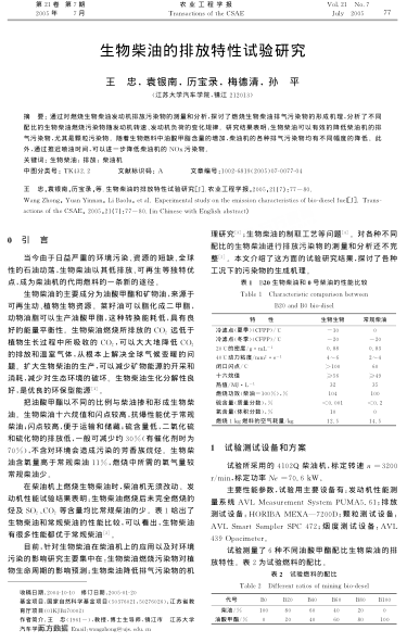 生物柴油的排放特性試驗研究