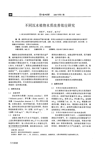 不同沉水植物水質(zhì)改善效應(yīng)研究