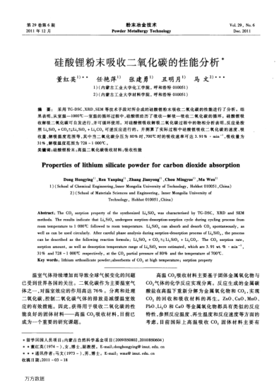 硅酸鋰粉末吸收二氧化碳的性能分析