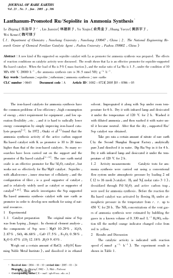 Lanthanum-Promoted Ru/Sepiolite in Ammonia Synthesis