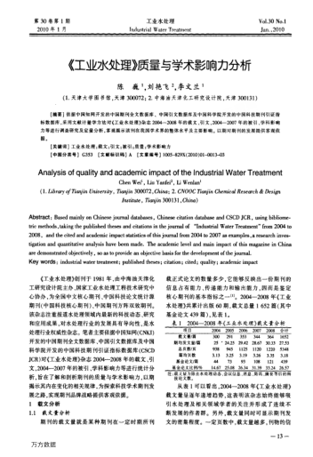 《工業(yè)水處理》質(zhì)量與學(xué)術(shù)影響力分析
