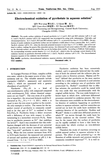 Electrochemical oxidation of pyrrhotute in aqueous solution