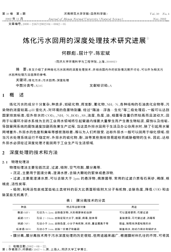 煉化污水回用的深度處理技術(shù)研究進(jìn)展