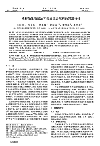 棉籽油生物柴油和柴油混合燃料的潤滑特性
