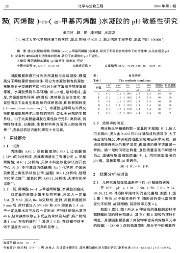 聚(丙烯酸)-co-(α-甲基丙烯酸)水凝膠的pH敏感性研究
