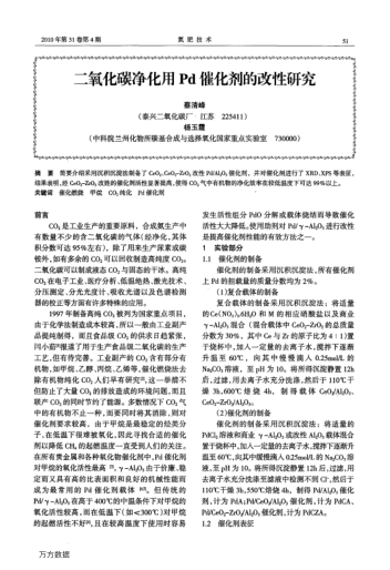 二氧化碳凈化用Pd催化劑的改性研究