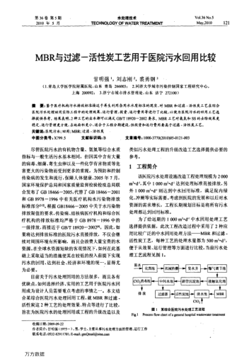 MBR與過(guò)濾-活性炭工藝用于醫(yī)院污水回用比較