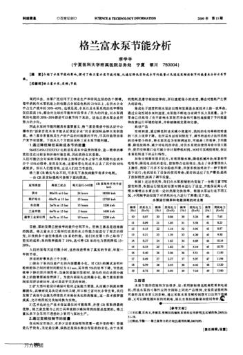格蘭富水泵節(jié)能分析