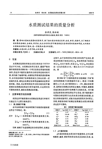 水質(zhì)測試結(jié)果的質(zhì)量分析