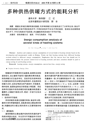 多種供熱供暖方式的能耗分析