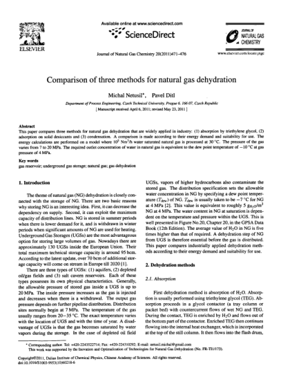 Comparison of three methods for natural gas dehydration