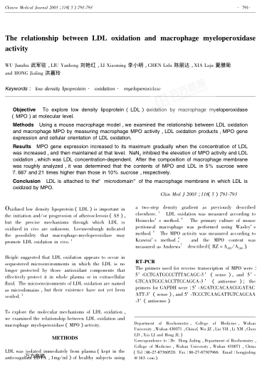 The relationship between LDL oxidation and macrophage myeloperoxidase activity