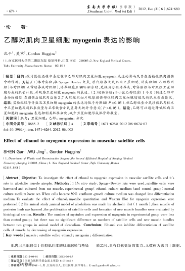 乙醇對(duì)肌肉衛(wèi)星細(xì)胞myogenin表達(dá)的影響