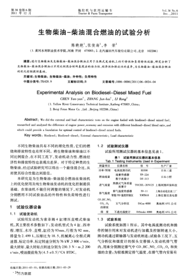 生物柴油-柴油混合燃油的試驗(yàn)分析