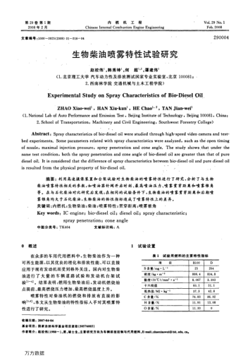 生物柴油噴霧特性試驗(yàn)研究