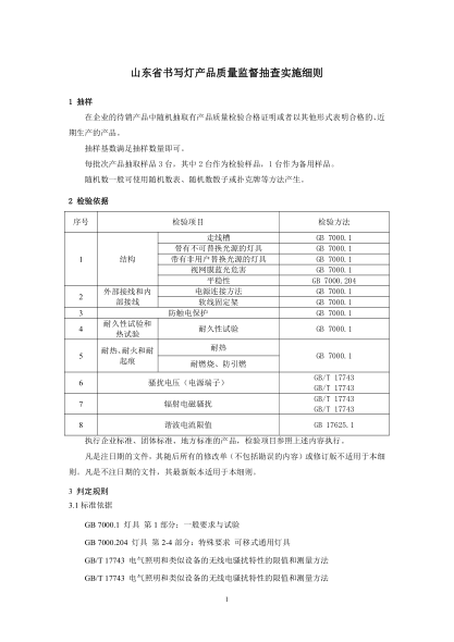 山東省書寫燈產(chǎn)品質(zhì)量監(jiān)督抽查實施細則（2021年修訂）
