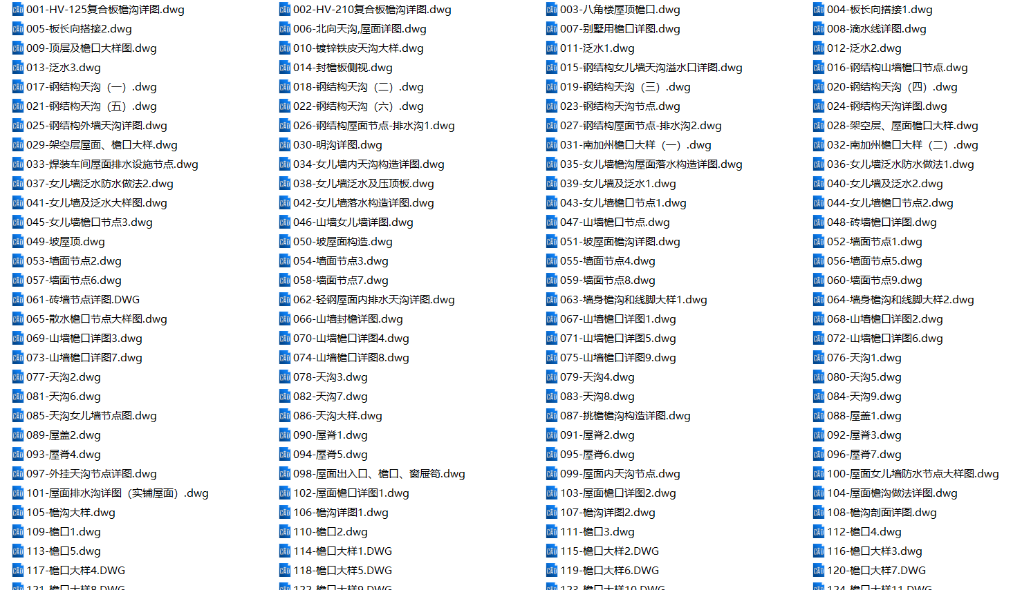 159個(gè)檐口、天溝、泛水、女兒墻、屋脊、鋼結(jié)構(gòu)CAD大樣圖